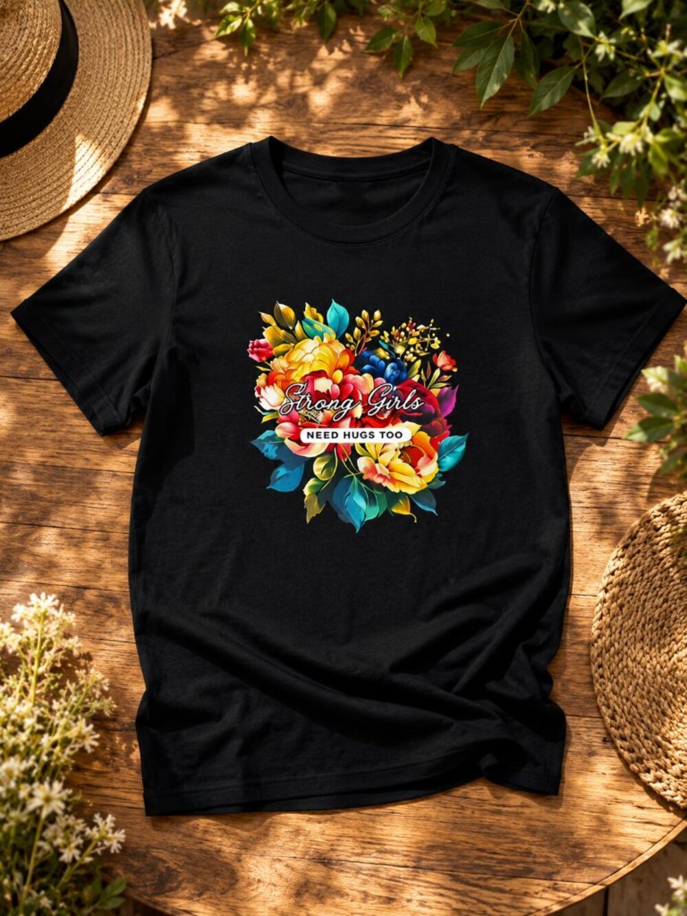 Strong Girls Need Hugs Too- Black Tee Shirt- Multi Size